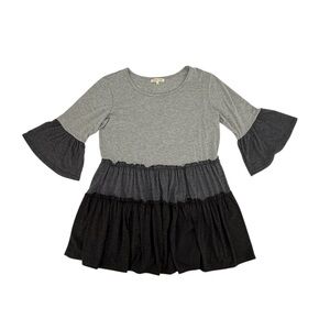 Indigo Soul Gray Black Tiered Ruffled Long Shirt Mini Dress Size Large Women’s